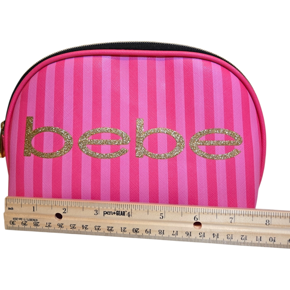Bebe Gold Logo Pink Striped Cosmetic Case - Picture 3 of 4